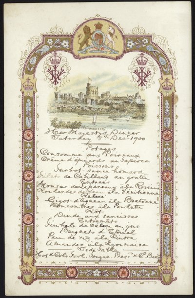 Menu voor de Koninklijke Lunch door English School