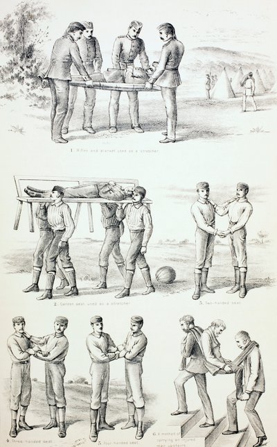 Methoden om Gewonde Personen te Dragen, ca. 1890 door English School