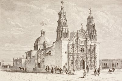 Metropolitane kathedraal op Plaza de Armas, Chihuahua, Mexico in de negentiende eeuw door English School