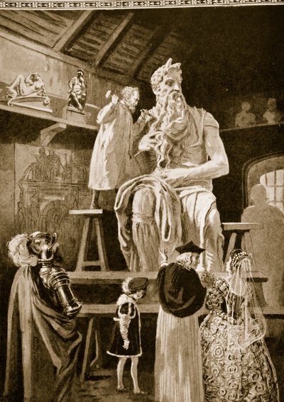 Michelangelo creëert het kolossale standbeeld van Mozes door English School