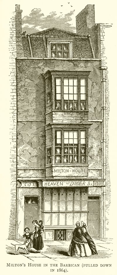 Miltons huis in de Barbican (afgebroken in 1864) door English School