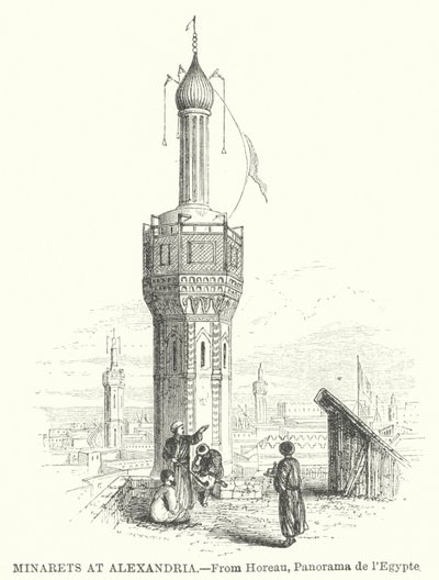 Minaretten in Alexandrië (gravure) door English School