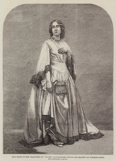Miss Heath in de rol van "Juliet," zoals uitgevoerd voor Hare Majesteit in Windsor Castle (gravure) door English School