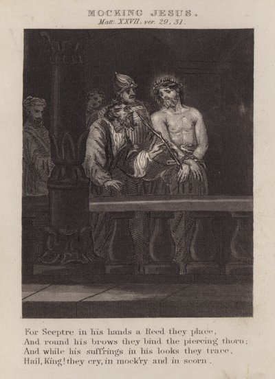 Jezus bespotten, Mattheüs XXVII, vers 29, 31 door English School