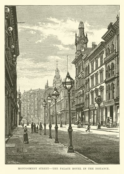 Montgomery Street, het Palace Hotel in de verte door English School
