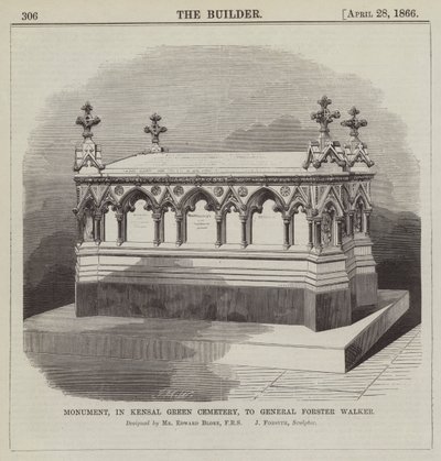 Monument, op Kensal Green Cemetery, voor Generaal Forster Walker, ontworpen door Mr Edward Blore, FRS (gravure) door English School