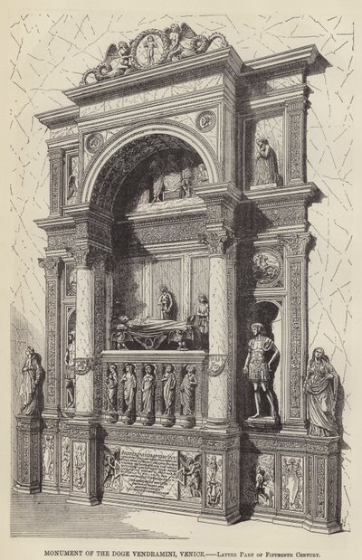 Monument van de Doge Vendramini, Venetië, Laatste deel van de vijftiende eeuw (gravure) door English School