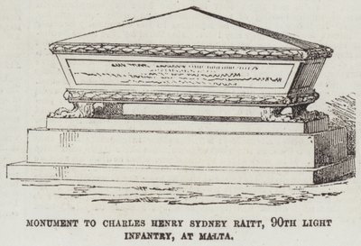 Monument voor Charles Henry Sydney Raitt, 90th Light Infantry, in Malta door English School