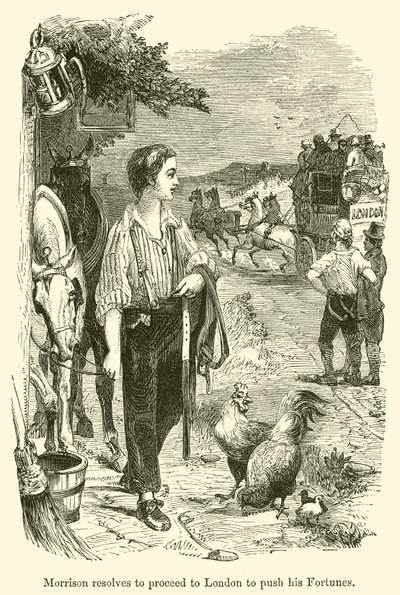 Morrison besluit naar Londen te gaan om zijn fortuin te vergroten (gravure) door English School