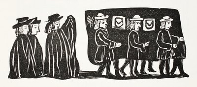Moeder Bunchs Begrafenis, illustratie uit Chap-books van de Achttiende Eeuw door John Ashton, uitgegeven 1882 door English School