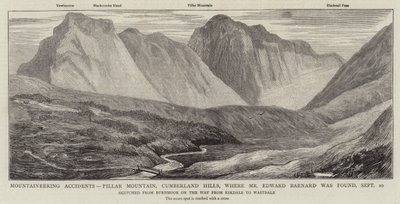 Bergbeklimmingsongelukken, Pillar Mountain, Cumberland Hills, waar Mr Edward Barnard werd gevonden door English School