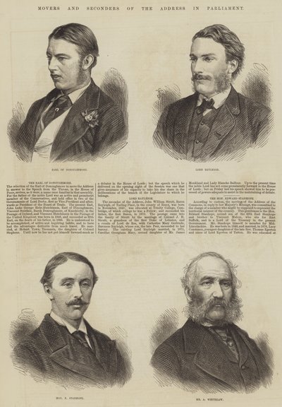 Voorstellers en ondersteuners van het adres in het parlement (gravure) door English School