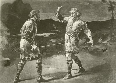 Mr Alexander als Macduff, en Mr Irving als Macbeth (gravure) door English School