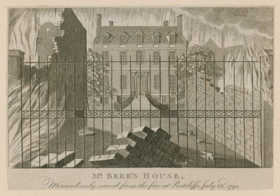 Het huis van meneer Bere, wonderbaarlijk gered van de brand in Ratcliffe, 23 juli 1794 door English School