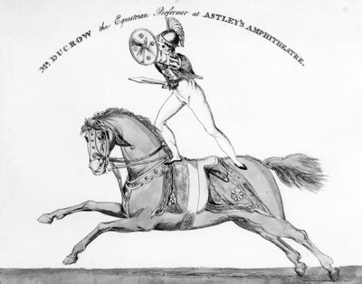 Mr Ducrow de ruiter bij Astleys Amphitheater, circa 1840 door English School