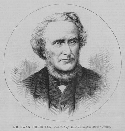 Mr Ewan Christian, Architect van East Lavington Manor House (gravure) door English School