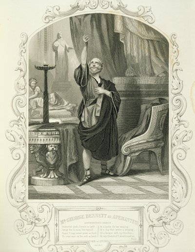 De heer George Bennett als Apemantus, Act I Scene 2, in Timon van Athene door William Shakespeare (1564-1616) door English School