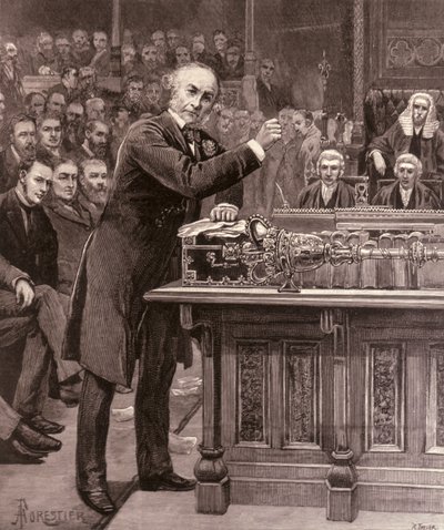 Mr. Gladstone legt zijn plan voor de regering van Ierland uit aan het Lagerhuis, uit 