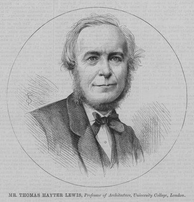 Mr Thomas Hayter Lewis, Professor van Architectuur, University College, Londen (gravure) door English School