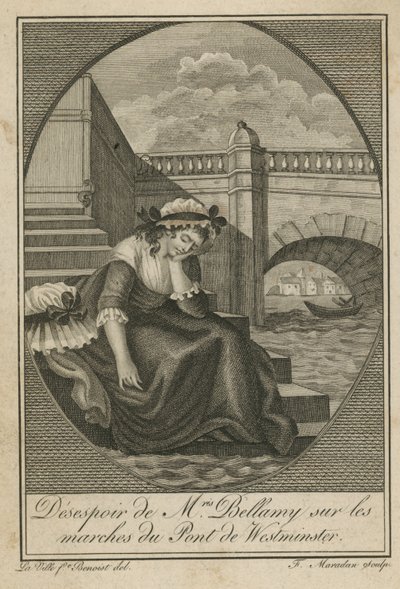 Mevrouw Bellamy in wanhoop op de trappen van de Westminster Bridge door English School
