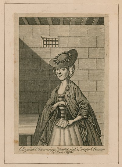 Mevrouw Brownrigg in de cel van de Newgate Gevangenis, Londen (gravure) door English School