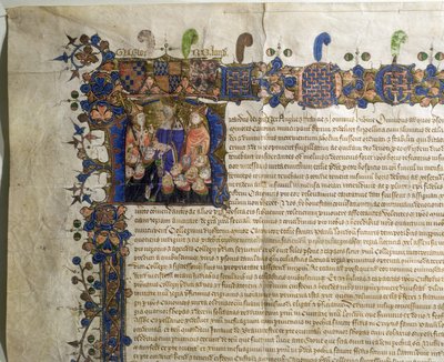 Ms.29410 Geïllustreerde initiaal R met minderjarige kanunniken van de St. Pauls Cathedral, detail van het Koninklijk Handvest van Incorporatie door English School