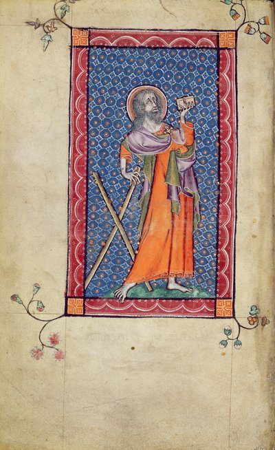 Ms 1-2005, f.1v: St. Andreas, miniatuur uit de Macclesfield Psalter, Gebruik van Sarum, Oost-Anglia, c.1330 door English School