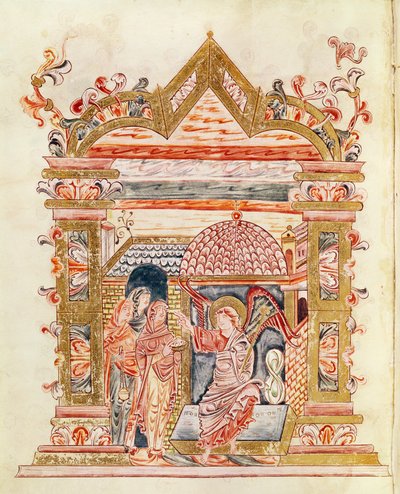 Ms 274 (Y-6) fol.72v De Heilige Vrouwen bij het Graf, uit het Missaal van Robert van Jumieges, c.1016 door English School