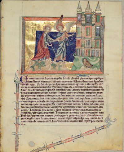 Een engel toont het Nieuwe Jeruzalem aan St. Johannes de Evangelist, uit de Gulbenkian Apocalyps, c.1265-70 door English School