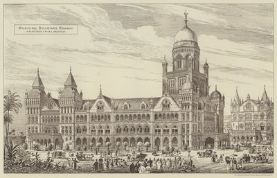 Gemeentelijke Gebouwen, Bombay (gravure) door English School