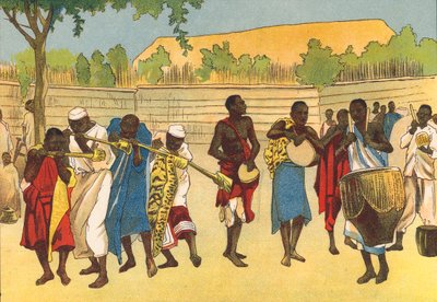 Nationale brassband, Toro, Oeganda (kleurenlitho) door English School