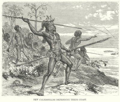 New Caledonians verdedigen hun kust (gravure) door English School