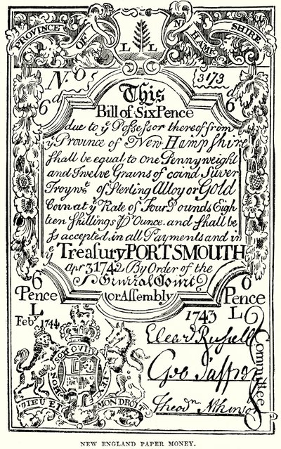 New England papiergeld (gravure) door English School
