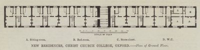 Nieuwe Residenties, Christ Church College, Oxford, Plattegrond van de Begane Grond (gravure) door English School