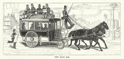 Nieuwe straatauto in Londen (gravure) door English School