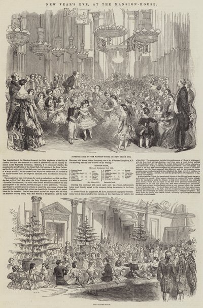 Oudjaarsavond, in het Mansion-House (gravure) door English School