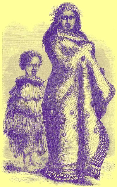 Nieuw-Zeelandse Vrouw en Jongen, illustratie uit Notable Voyagers door William Kingston, gepubliceerd 1885 door English School
