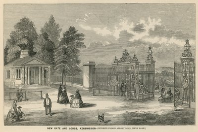 Nieuwe poort en lodge, Kensington, tegenover Prince Albert Road, Hyde Park door English School