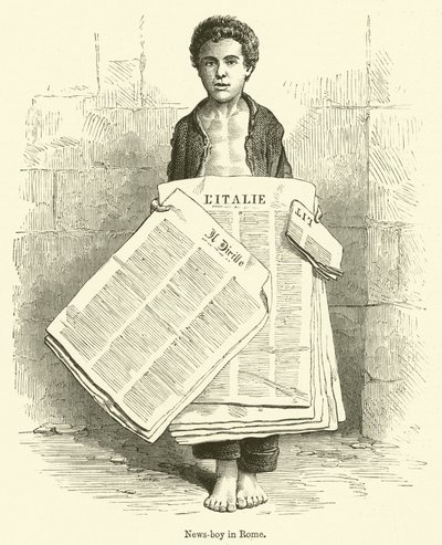 Krantenjongen in Rome (gravure) door English School