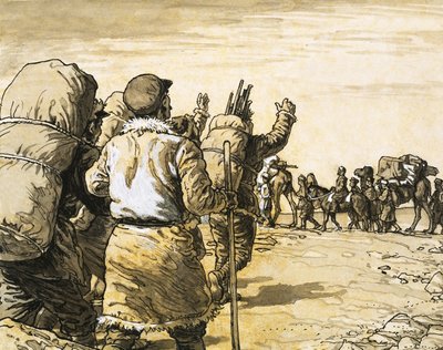 Nikolai Prjevalsky reist door de Gobiwoestijn en ontmoet een kamelentrein door English School