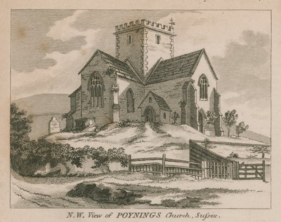 Noordwestelijk uitzicht op de kerk van Poynings in Poynings door English School