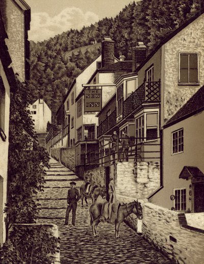 Noord-Devon: Clovelly, Hoofdstraat door English School