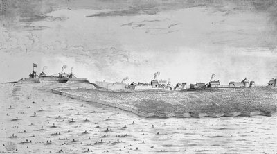 Noordwestelijk uitzicht op Fort Lawrence in Chignectou door English School