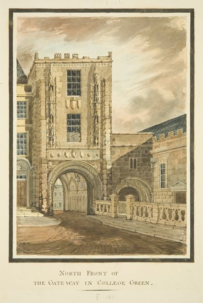 Noordelijk uitzicht op de College Gateway door English School