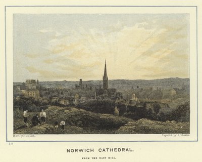 Norwich Kathedraal, vanaf de East Hill door English School