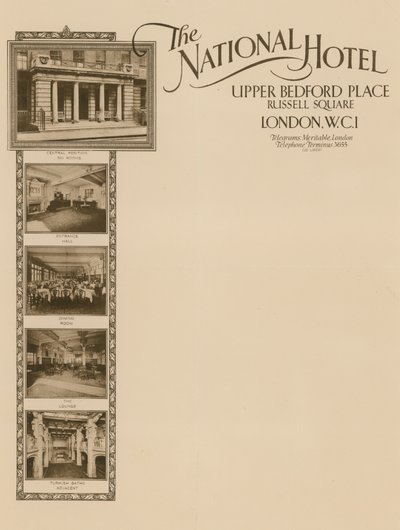Briefpapier van The National Hotel, Upper Bedford Place, Russell Square door English School