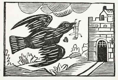 Nu door een raaf van grote kracht, werd arme Tom weggevoerd, illustratie uit Chap-books van de Achttiende Eeuw door John Ashton, uitgegeven 1882 door English School
