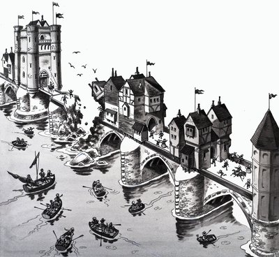 Illustratie van kinderrijm: London Bridge valt neer door English School