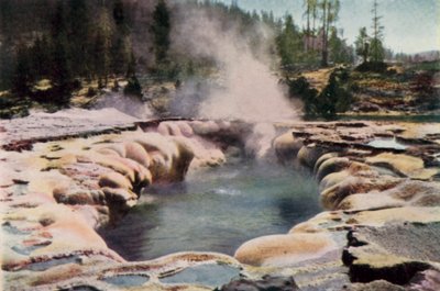 Oblong Geyser, Yellowstone Park (kleur litho) door English School