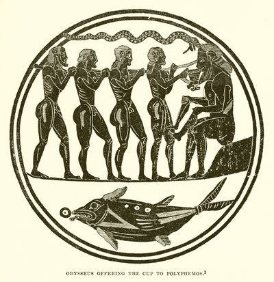 Odysseus biedt de beker aan Polyphemos door English School